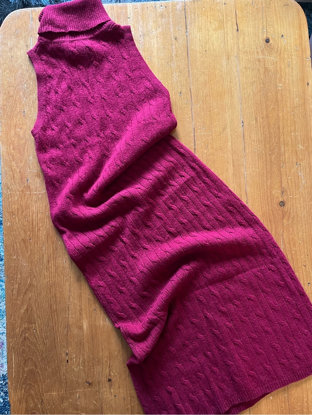 Vintage Lauren Ralph Lauren Silk & Wool Sleeveless Cable-Knit Turtleneck Dress - Picture 6 of 8